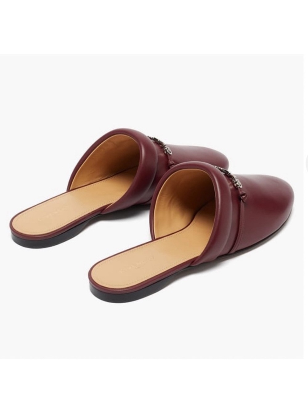 Givenchy Elba Slippers, 100% Lamb Leather Mules in Burgundy, Size 36 New in Box